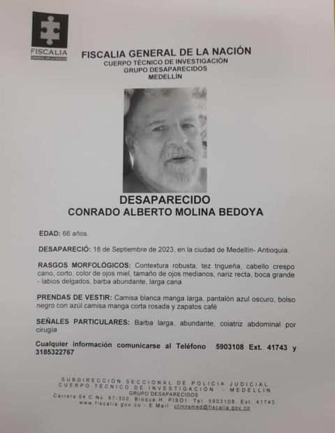 Conrado Alberto Molina Bedoya está desaparecido en Medellín 1 desaperecido-Conrado Alberto Molina Bedoya