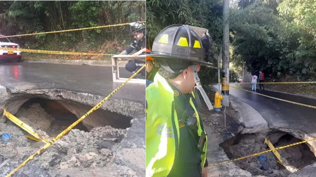 Se presentó socavón en una vía del municipio de La Estrella