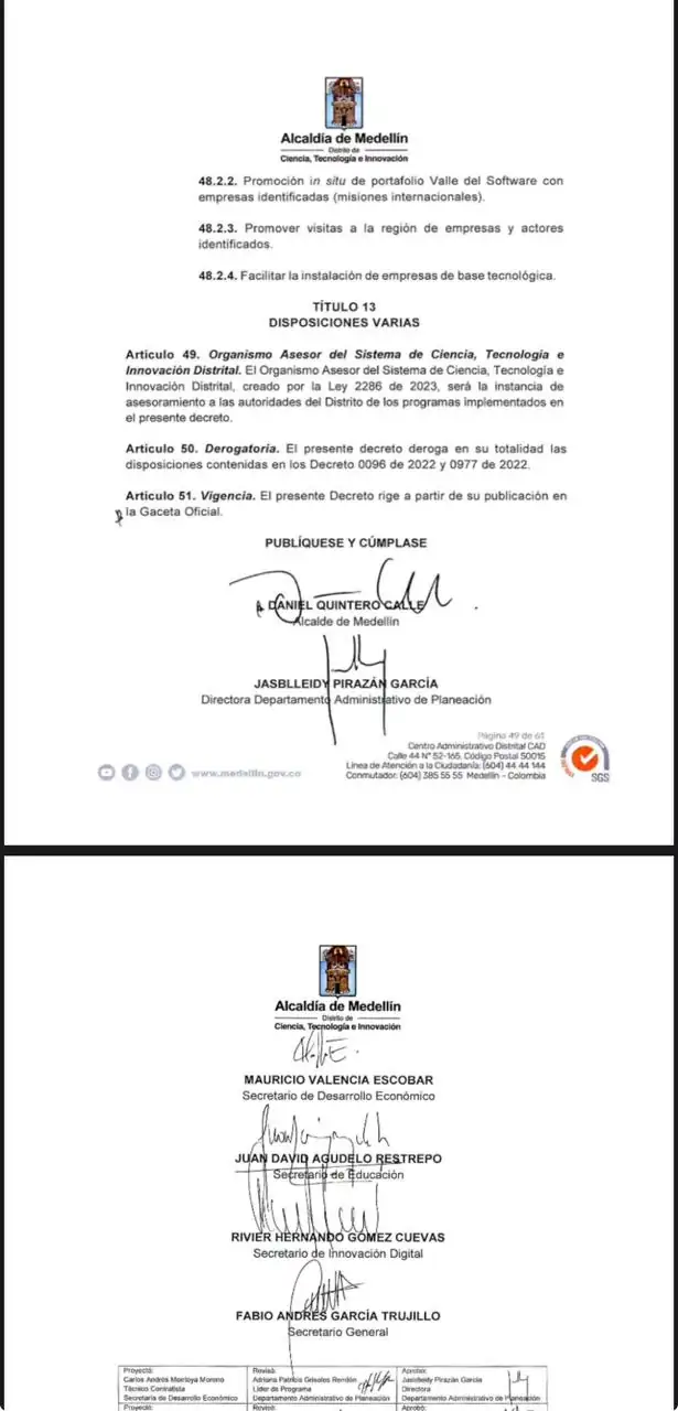 ¡Llevado ante la justicia! Exalcalde Daniel Quintero sería imputado por escándalo del lote de Aguas Vivas 2 DECRETO FIRMADO QUINTERO-2