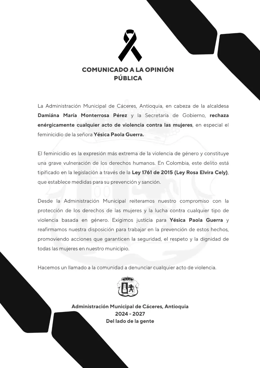 ¡Presunto feminicidio! Una mujer de 29 años habría sido asesinada por su pareja sentimental en zona rural de Cáceres, Antioquia 1 Feminicidio-Cáceres