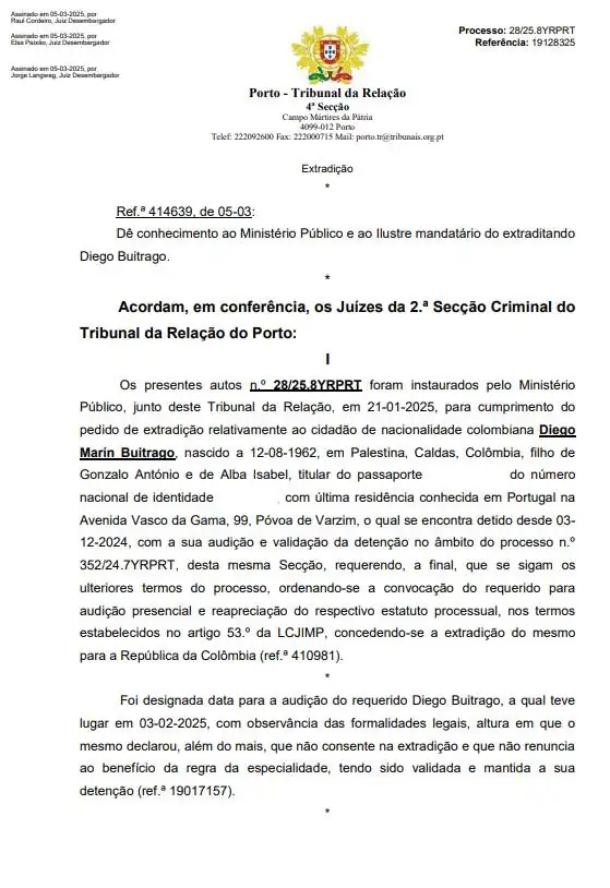¡Luz verde! Extradición de “Papá Pitufo” a Colombia fue aprobada por el Tribunal de Apelación de Oporto, en Portugal 1 Tribunal-Oporto