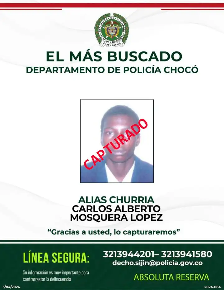 Policía capturó en Medellín a uno de los hombres más buscados en Quibdó 1 Policía capturó en Medellín a un hombre de los más buscados en Quibdó