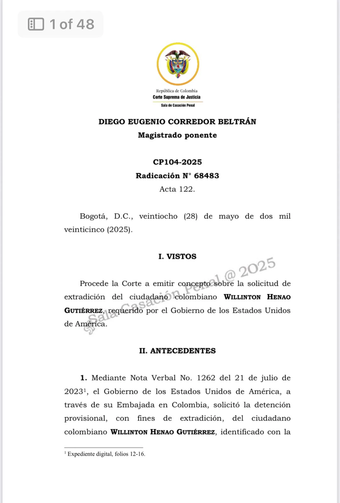 Corte Suprema de Justicia dio luz verde para la extradición de “Mocho Olmedo”: Petro tiene la última palabra 1 Doc-extradiccion