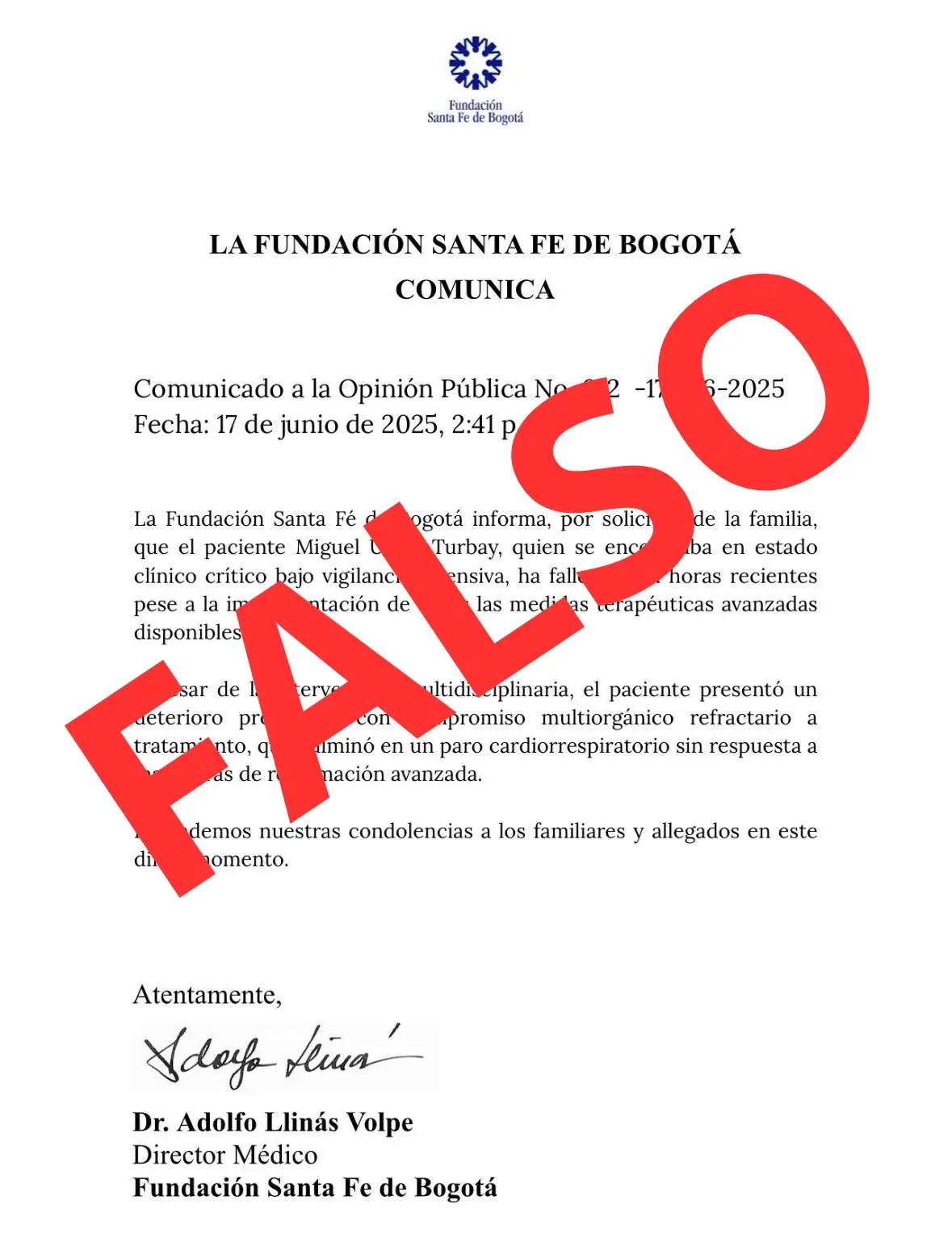 Circula comunicado falso sobre Miguel Uribe: su equipo aclara que continúa con vida
