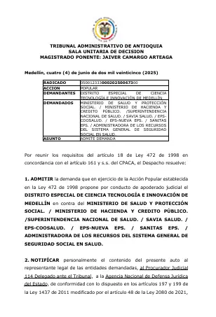 Tribunal admite demanda del alcalde de Medellín contra el Gobierno por situación crítica en el sistema de salud