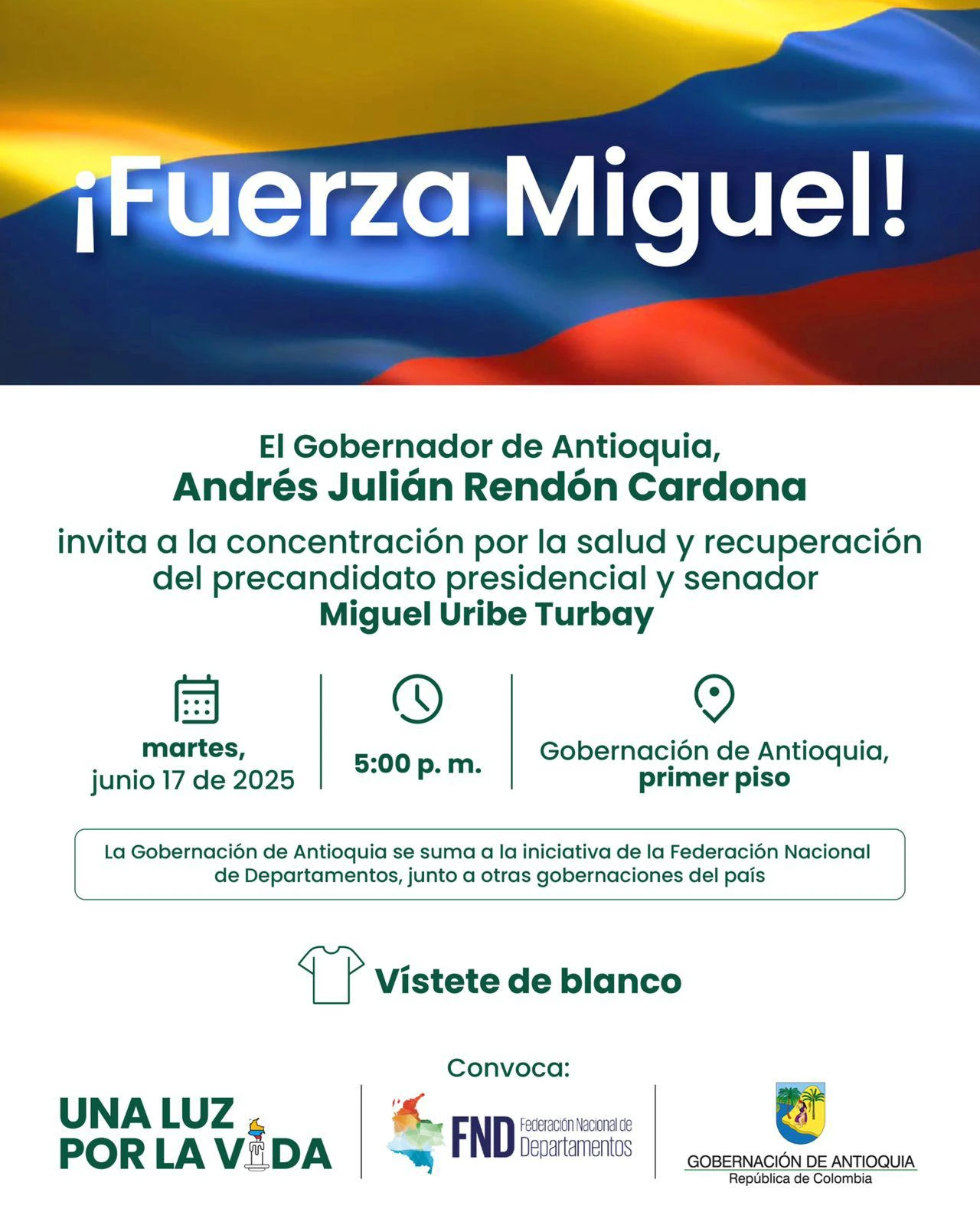 Una luz por la vida: Antioquia se unirá a la concentración para orar por la salud de Miguel Uribe 1 Fuerza-Miguel-Gobernación