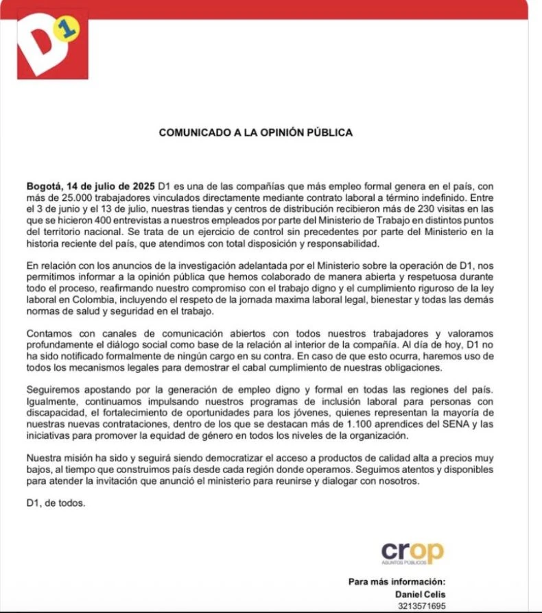 la entidad se defiende de las acusaciones 2 Comunicado Tiendas D1