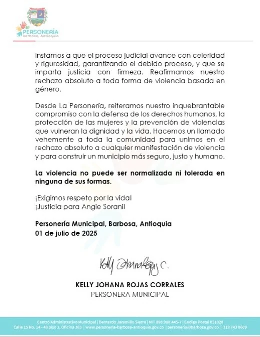 ¡Exigen justicia! Ella era Anyi, la joven madre de 22 años que fue asesinada Barbosa 3 Personeria Barbosa 3