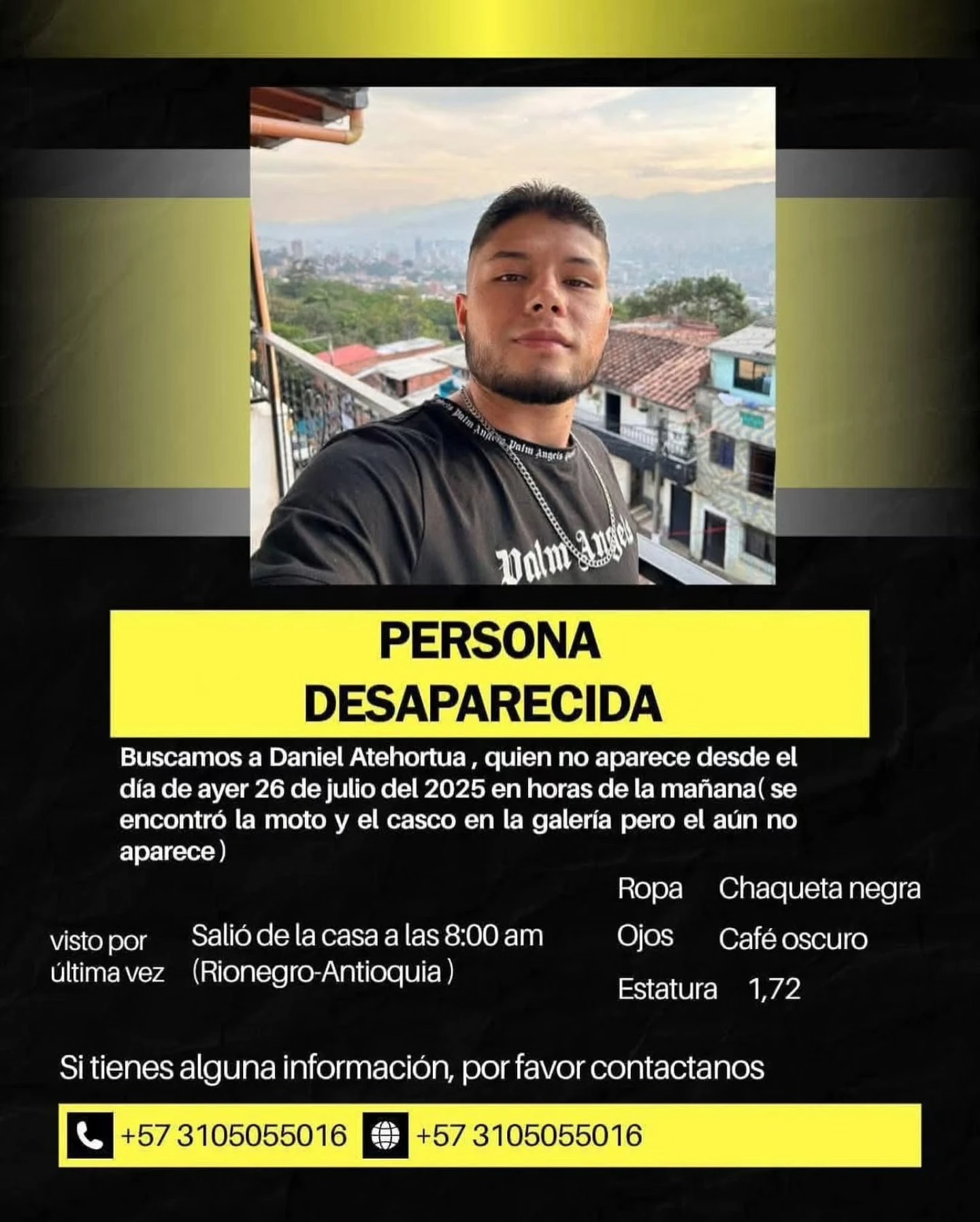 ¡Aterrador! Cuerpo embolsado hallado en Rionegro corresponde a Daniel, un joven reportado como desaparecido 1 Reportado-desaparecido