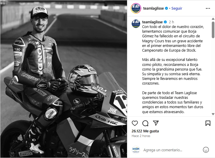 Día negro para el deporte: muere a los 20 años el piloto Borja Gómez tras accidente en Magny-Cours 1 equipo Borja Gomez