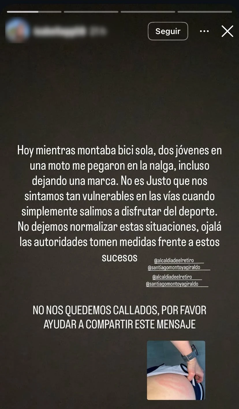"Me dio un golpe en la nalga": mujer denuncia que fue víctima de acoso mientras montaba en bicicleta 1 foto publicacion