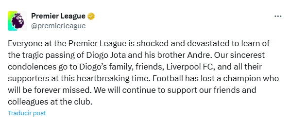 “Descansa en paz, Diogo”: fanáticos del Liverpool le rinden homenaje a Jota y figuras a nivel mundial reaccionan 1 reaccion Premier